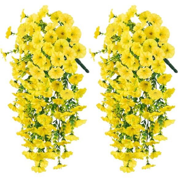 2 PCS Artificial Hanging Flowers Fake Plants Outdoor, Silk Morning Glory - Picture 3 of 8